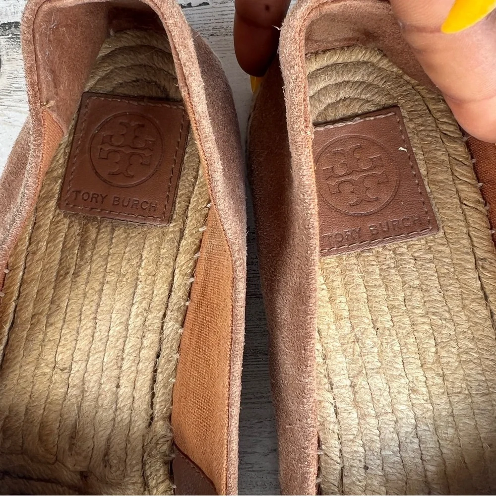 Tory Burch Sidney Suede Espadrille Flats Women’s‎ 8.5 Brown Tan Slip-on Shoes